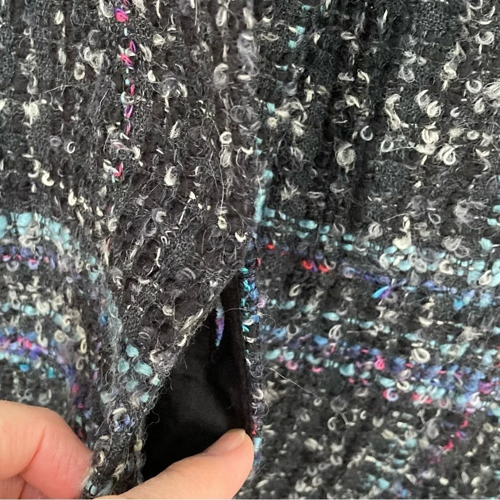 Jones New York Plaid Wool Blend Collarless Jacket Blazer Blue Black 8P